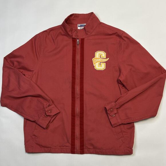 Champion Jacket Mens Medium Red Retro Varsity Style Full Zip Embroidered C Patch - Picture 2 of 8
